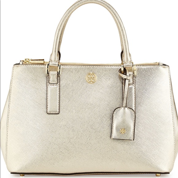 Tory Burch Robinson Metallic Mini Double Zip Bag - Picture 14 of 16